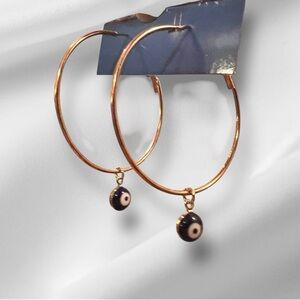 Evil Eye (Dark Blue Charm) Gold Hoop Earrings